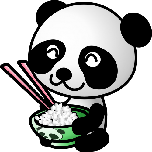 Panda, Gyvūnas, Mityba, Ryžiai, Kinų Maistas, Laimingas, Nemokama Vektorinė Grafika