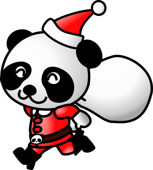 Panda, Kalėdų Senelis, Kalėdos, Xmas, Gyvūnas, Maišas, Skrybėlę, Nemokama Vektorinė Grafika