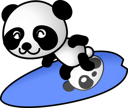 Panda, Banglenčių Sportas, Surfer, Vasara, Turėti, Gyvūnas, Animacinis Filmas, Laimingas, Nemokama Vektorinė Grafika