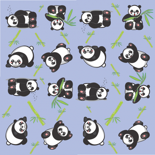 Panda, Plytelės, Mielas, Modelis, Mėlynas, Laimingas, Animacinis Filmas