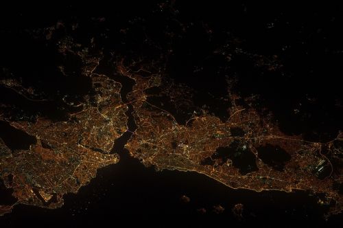 Panorama, Žemė, Istanbulas, Turkija, Naktis, Žibintai, Miestas, Kraštovaizdis, Erdvė, Tarptautinė Kosminė Stotis, Vandenynas, Kosmosas, Skrydis Per Pietus, Vaizdingas, Astronautai, Oro Vaizdas