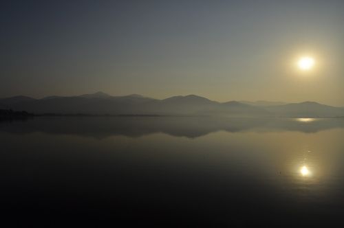 Saulėlydis, Graikija, Jūra, Vanduo, Kalnas, Horizontas, Dusk, Atspindys