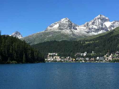 St Moritz, Alpių, Ežeras, Šveicarija, Kalnai, Panorama
