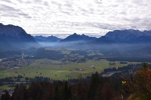 Panorama, Ruduo, Kraštovaizdis, Gamta, Debesys, Alpių, Kalnai, Vokietija, Bavarija, Zugspitze
