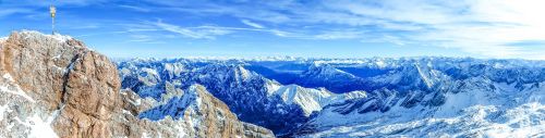 Panorama, Panoraminis Vaizdas, Sniegas, Šaltis, Šaltas, Kalnas, Alpių, Rokas, Aukšti Kalnai, Kalnai, Zugspitze, Vaizdas, Tolimas Vaizdas, Aukščiausiojo Lygio Susitikimas