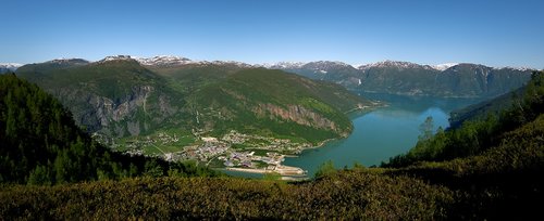 Panoraminis,  Pobūdį,  Vandens,  Kelionė,  Dangus,  Fjord,  Gaupne,  Sognefjord,  Norvegija