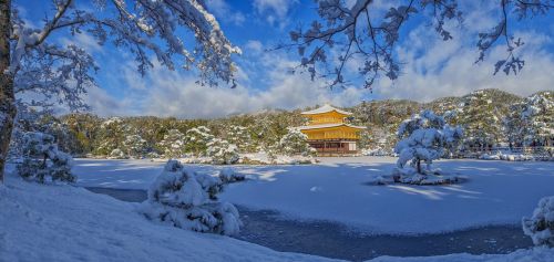 Panoraminis Kraštovaizdis, Kinkaku Ji, Sniegas, Pasaulio Kultūros Paveldas, Turizmas, Kyoto, Japonija