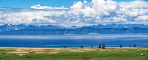 Panoraminis Kraštovaizdis, Faksas Ežeras, Rytinį Banką Iš Vakarinio Kranto, Mongolija