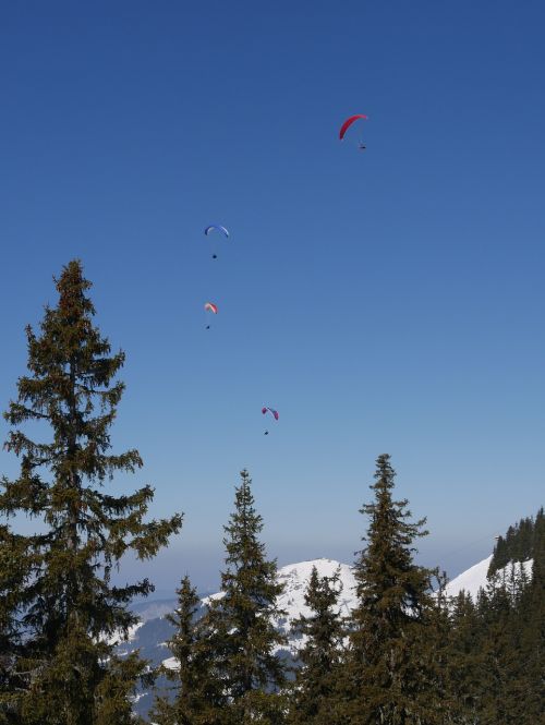 Parašiutas, Kalnai, Paragliding, Dangus, Sniegas, Žiema, Ekstremalios