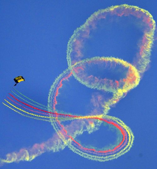Parašiutas, Dangus Nardymas, Demonstracija, Dūmai, Parašiutu, Dangaus Nardymas