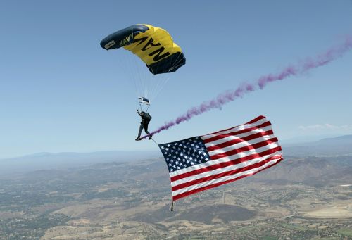 Parašiutas, Usa, Amerikietis, Vėliava, Dūmai, Skydever, Kariuomenė, Sklandytuvu, Parašiutautojas