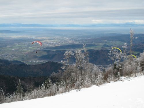 Paragleris, Paragliding, Oro Sportas, Skristi, Dangus, Kalnas, Sniegas, Žiema