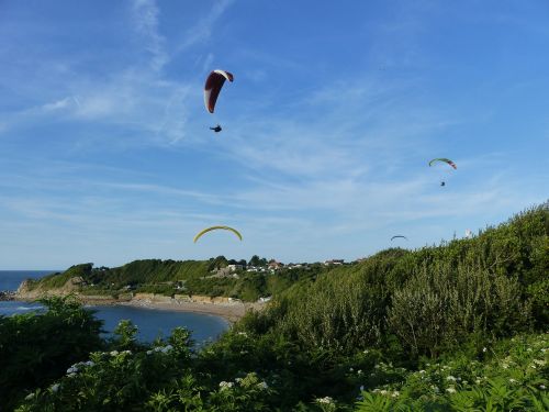 Paragliding, Pusė, Baskų, Cote Basque, Erromardija, Chibau Berria, Dangus, Papludimys, Šalis, France, Vandenynas, Sparnas