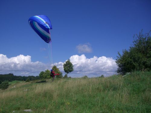 Paragliding, Pradėti Bandymą, Pilotas, Paragleris, Plaukiojanti Burė, Dangus, Mėlynas, Pilies Kalnas