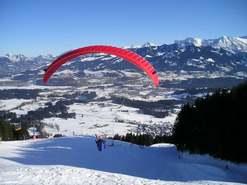 Paragliding, Skristi, Paragleris, Kalnai, Laisvė, Allgäu, Sniegas, Žiema