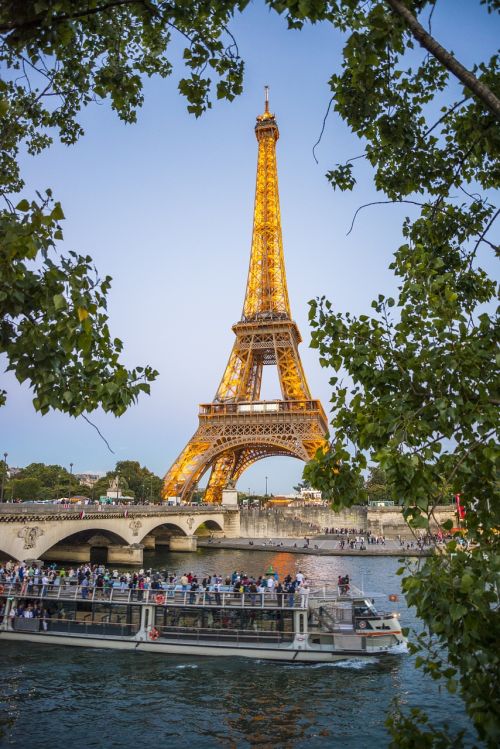 Eifelio Bokštas, Paris, France, Seine, Valtis, Vakaras, Turistai