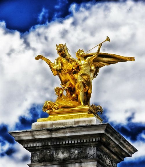 Paris, France, Skulptūra, Statula, Paminklas, Dangus, Debesys, Panorama, Hdr