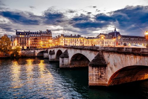 Paris, France, Miestas, Miesto, Tiltas, Pastatai, Orientyrai, Istorinis, Seine, Upė, Apmąstymai, Dangus, Debesys, Saulėlydis, Žibintai, Gražus, Hdr, Miesto Panorama