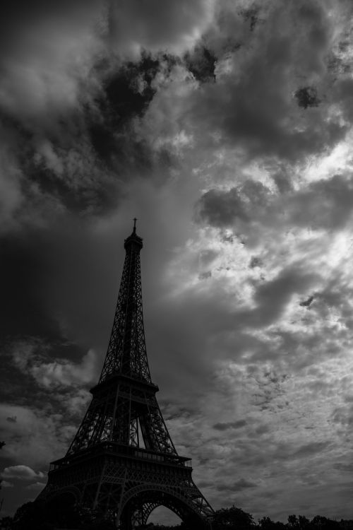 Paris, Eifelio Bokštas, Dangus, Juoda Ir Balta, Dramatiškas, France