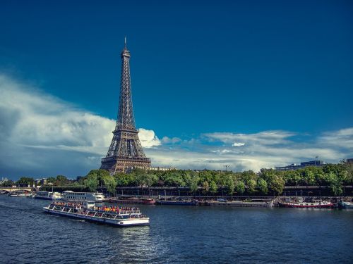 Paris, Eifelis, France, Seine, Eifelio Bokštas, Turizmas, Mėlynas, Dangus, Upė