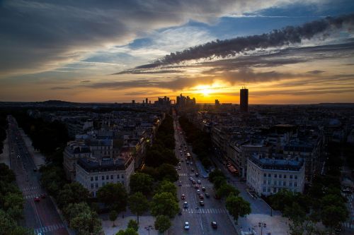 Paris, Vakaras, Saulėlydis, Saulėlydžio Dangaus, Siluetas, Kelias