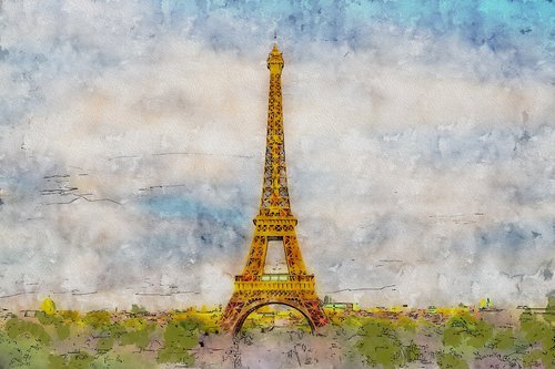 Paryžius,  Eifelio Bokštas,  Prancūzija,  Iliustracija,  Akvarelė,  Nemokama Iliustracijos
