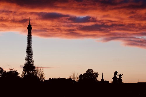 Paryžius,  Eifelio Bokštas,  Saulėlydžio,  Prancūzija