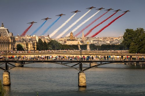 Paryžius,  Festivalis,  Prancūzija,  14 Liepa,  Dangus,  Pont Des Arts,  Lėktuvas
