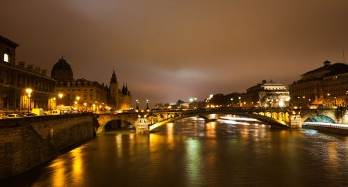 Paris, Naktis, France, Vakaras, Oranžinė, Tiltas, Seine, Šviesos Atspindžiai, Miestas, Dokai