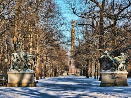 Parkas, Žiema, Siegessäule, Tiergarten, Berlynas, Sniegas, Medžiai, Žiemą, Snieguotas