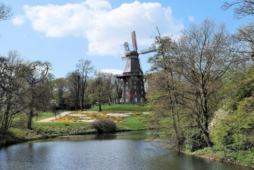Parkas, Bremen Bürgerpark, Vanduo, Medžiai, Vėjo Malūnas, Atsipalaidavimas