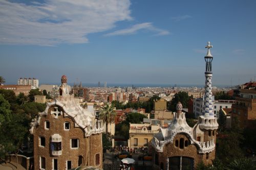 Parkas,  Güell,  Barcelona,  Gaudí,  Vaizdas,  Miestas,  Europa,  Katalonų,  Architektūra,  Dangus,  Mėlynas,  Namai,  Turistinis,  Meninis