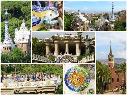 Park & ​​Nbsp,  Guell,  Barcelona,  Ispanija,  Fotokollage,  Nuotrauka,  Koliažas,  Gaudi,  Architektūra,  Architektūra,  Parkas Guell Barcelonoje
