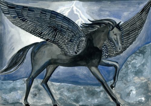Pegasus, Sparnuotas Arklys, Griauna, Mitologija, Mistinis, Juoda