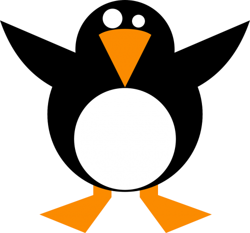 Pingvinas, Juoda, Šaltas, Linux, Oranžinė, Balta, Tux, Sparnai, Paukštis, Nemokama Vektorinė Grafika