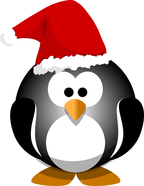 Pingvinas, Juoda, Paukštis, Skrybėlę, Kalėdos, Šventė, Santa, Šaltas, Nemokama Vektorinė Grafika