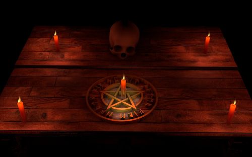 Pentakelis, Magija, Okultizmas, Mistikas, Ritualas, Protinis, Naujasis Amžius, Mįslingas, Žvakės, Kaukolė