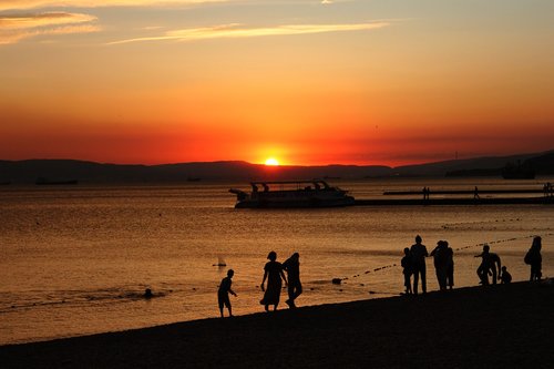 Žmonių,  Saulėlydžio,  Siluetas,  Twilight,  Dangus,  Jūra,  Vakare,  Saulė,  Vanduo