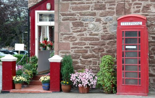Telefono Budele, Senas, Namas, Raudona, Anglija, Škotija, Pastatas, Gėlės, Įėjimas