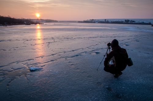 Fotografas, Fotografija, Saulėlydis, Fotoaparatas, Žiema, Užšaldymas, Sušaldyta, Ledas, Šaltas, Žmonės