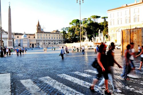 Piazza, Piazza Del Popolo, Roma, Žmonės, Praeiviai, Italy, Menas, Paminklas, Istorija, Turizmas, Turistai