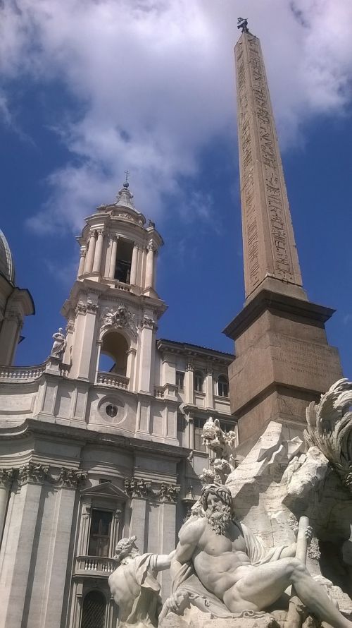 Piazza Navona, Upių Fontanas, Fontana Dei Quattro Fiumi, Statula, Marmuras, Roma
