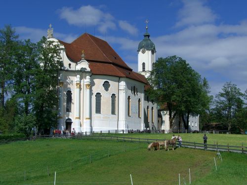 Bažnyčios Piligrimystės Bažnyčia, Bažnyčia Piligrimystės, Bavarija, Statybos Menas, Dangus, Mėlynas