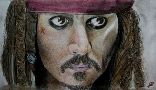 Karibų Piratai, Lazdelės Žvirblis, Johnny Depp, Piešimas, Pastelė