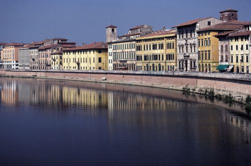Pisa, Arno, Italy, Upė, Toskana, Namai, Fasadai, Miesto Namai, Architektūra, Veidrodis, Atspindys, Nuskaityti