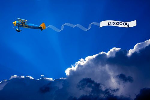 Pixabay, Orlaivis, Vintage, Reklama, Skelbimai, Reklama, Dangus, Mėlynas, Logotipas