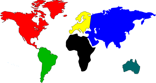 Planeta, Žemė, Geografija, Žemėlapis, Pasaulis, Asija, Americas, Australia, Afrika, Europa, Žemynai, Spalvos, Nemokama Vektorinė Grafika