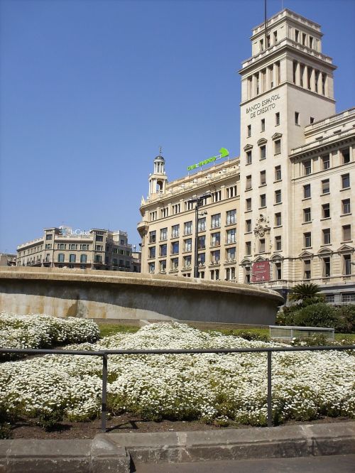 Plaza Catalunya, Barcelona, Ispanija, Turizmas, Kelionė, Europa, Banco Español De Credito