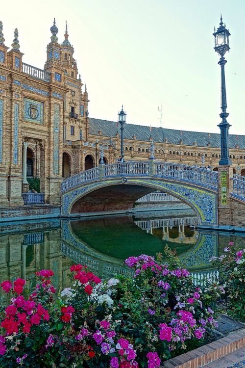 Plaza De Espana, Rūmai, Gėlės, Sevilija, Istorinis, Žinomas, Paminklas