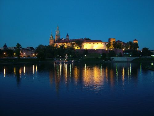 Lenkija, Krakow, Naktis, Miestas, Wawel